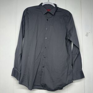 Alfani Mens Large Slim Fit Long Sleeve Button Front Dress Shirt Gray